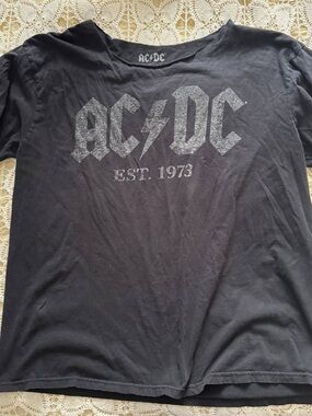 AC/DC Black Tee with Silver Glitter Logo